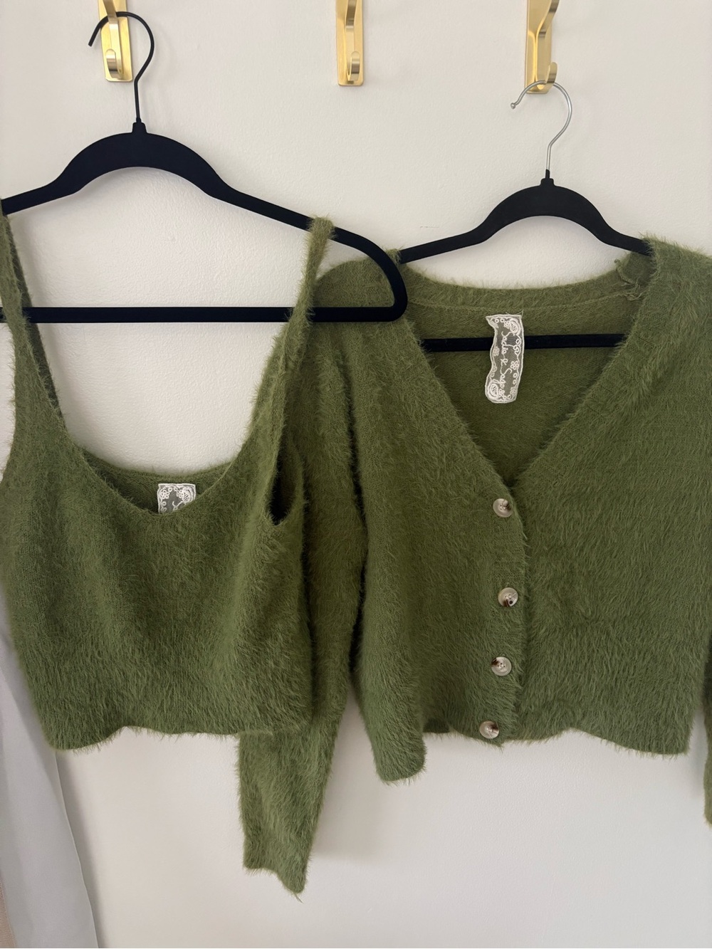 Sadie & Sage Olive Green Fuzzy Cardigan and Tank Set